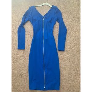 Bebe Zip Front Midi Dress in Royal. - Size XS